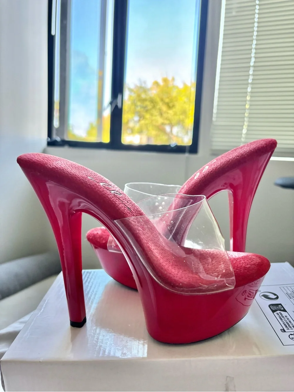 Ellie Red Platform Clear Strap High Heel
